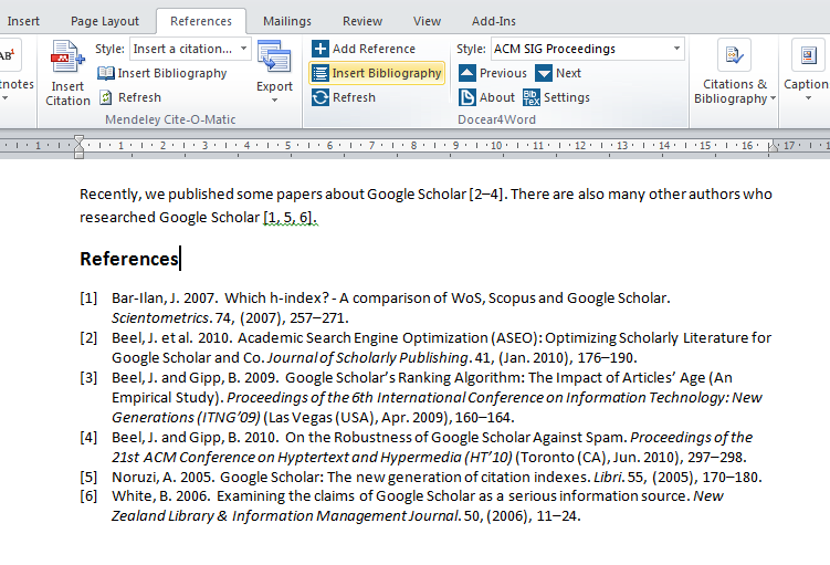 entering citations and references using ms word on mac